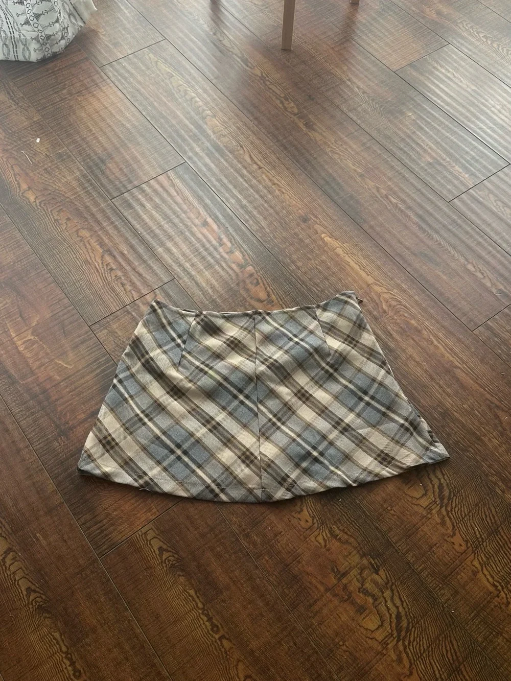 Cider Plaid Mini Skirt in Beige, Black and Cream